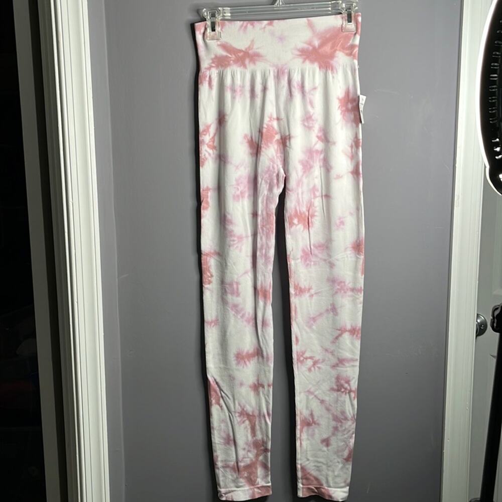 Love Tree Pink and White Tie Dye Ribbed Leggings Size Large